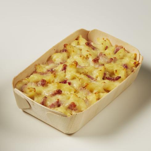 Gratin de pâtes et bacon aux 3 fromages